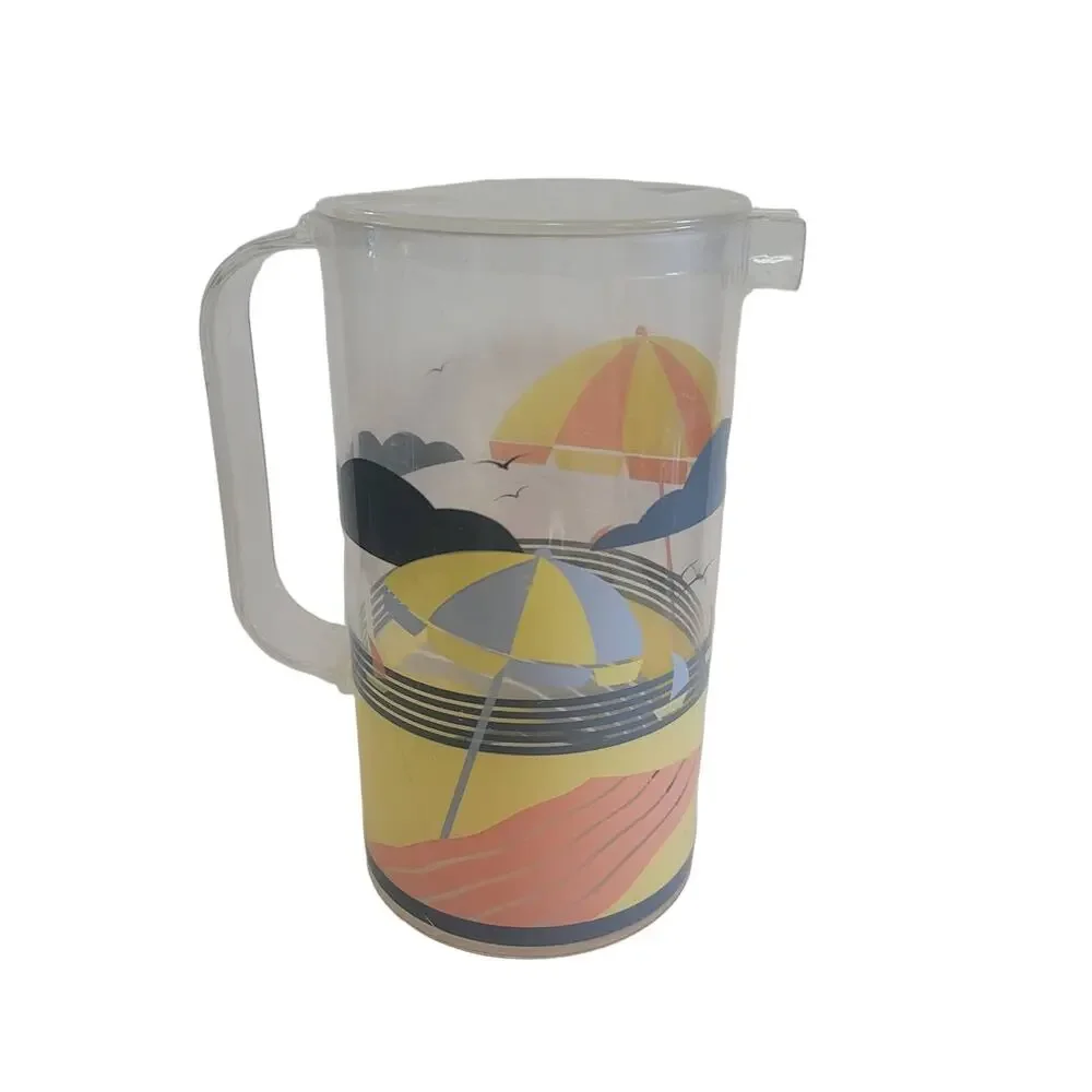 6 Pc. Vintage Acrylic Beach Coastal Drinkware Set Ice bucket pitcher 4 tumblers